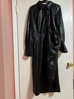 avec les filles leather dress Avec Les Filles Women's Faux-Leather Carpenter Mini Dress Size: 6